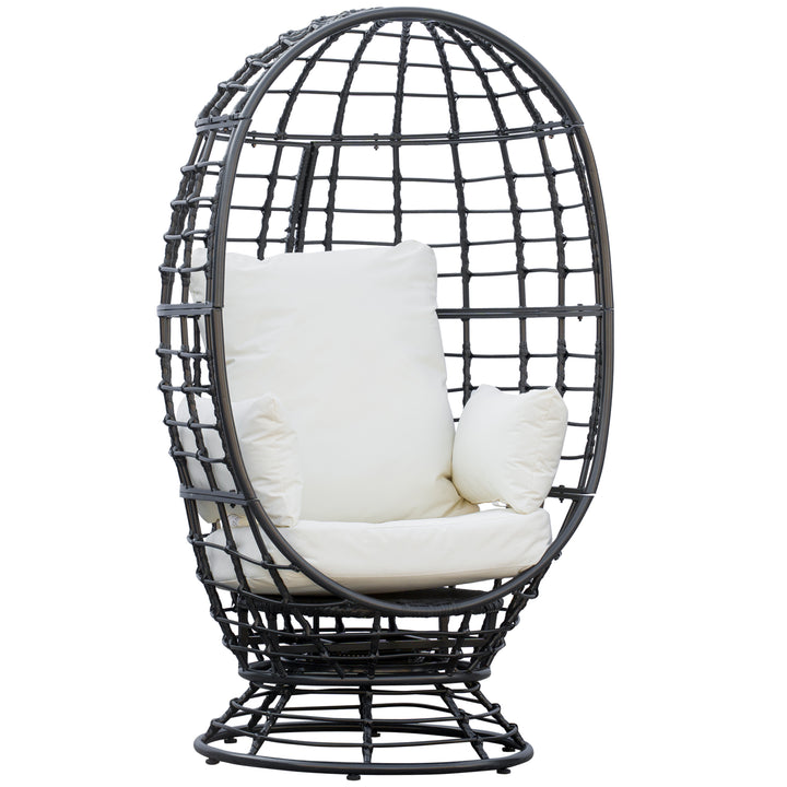 360° Swivel Egg Chair, Garden Rattan Swivel Chair with Thickened Cushion and Pillow, 150 KG Capacity for Indoor Outdoor, Balcony, Patio, Black