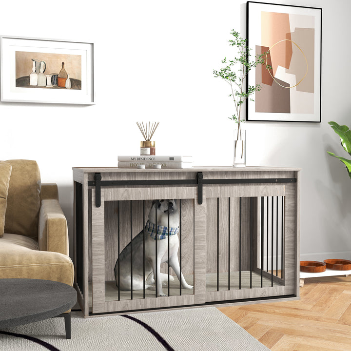 118cm Dog Crate Furniture with Removable Cushion for Extra Large Dogs - Walnut Brown