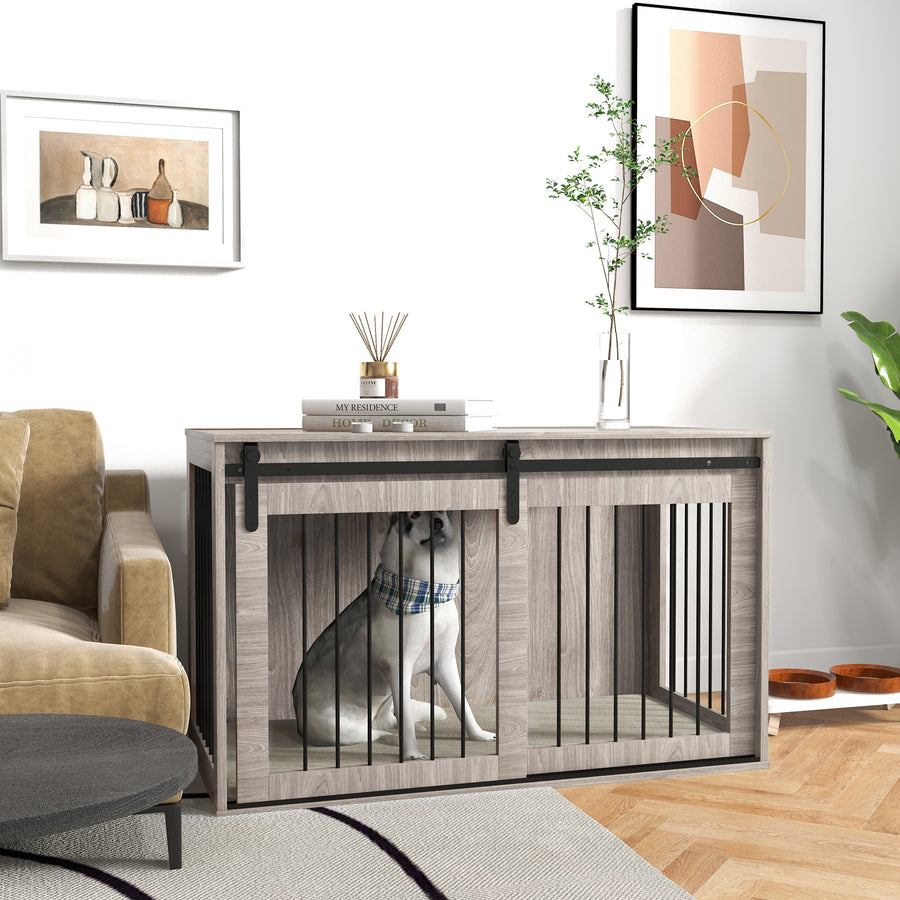 118cm Dog Crate Furniture with Removable Cushion for Extra Large Dogs - Walnut Brown