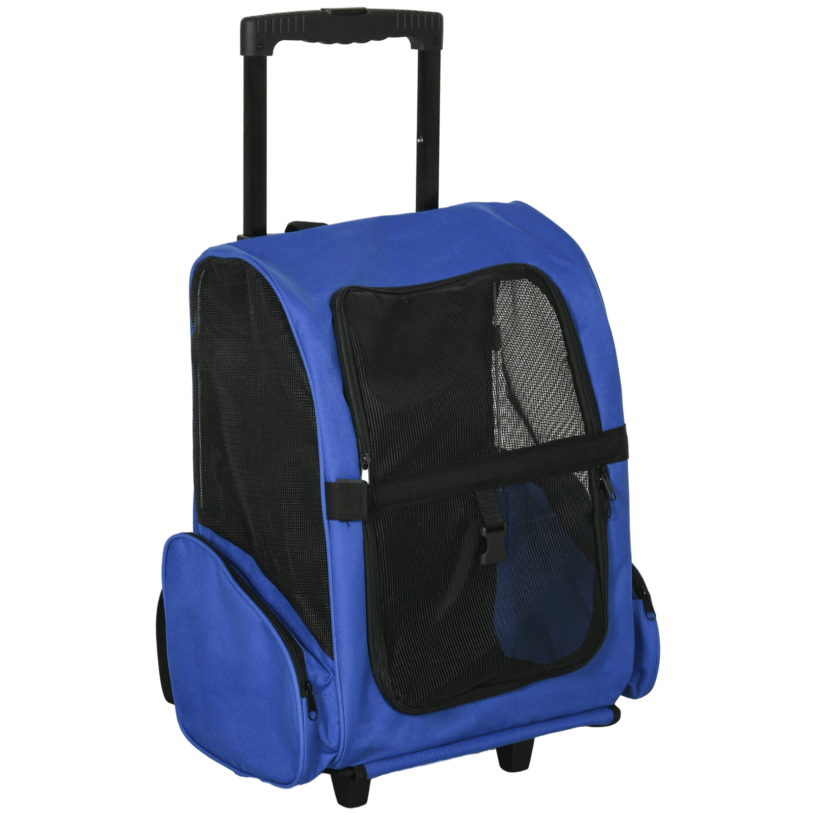 Pet Travel Backpack Bag Cat Puppy Dog Carrier w/ Trolley and Telescopic Handle Portable Stroller Wheel Luggage Bag (Blue)