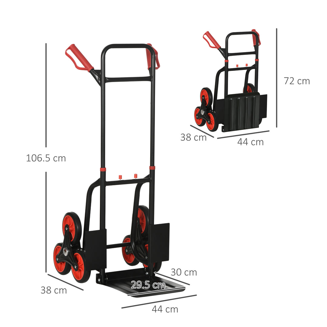 MCL Stair Climbing Hand Truck, Heavy Duty Foldable Trolley on Wheels, Multi-Purpose Sack, Steel Truck Moving Trolley, 120kg, Red