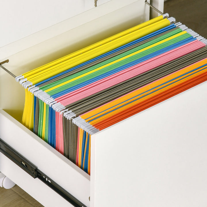 2-Drawer Filing Cabinet with Lock, Mobile File Cabinet with Hanging Bars for Legal Size and Wheels, Home Office Study, White
