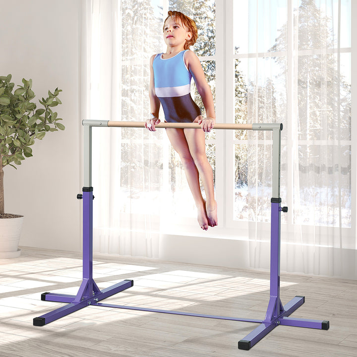 HOMCOM Steel Frame Adjustable Horizonal Gymnastics Bar For Kids Home Gym Training Children Junior Kip High Bar Fitness Purple | Aosom UK