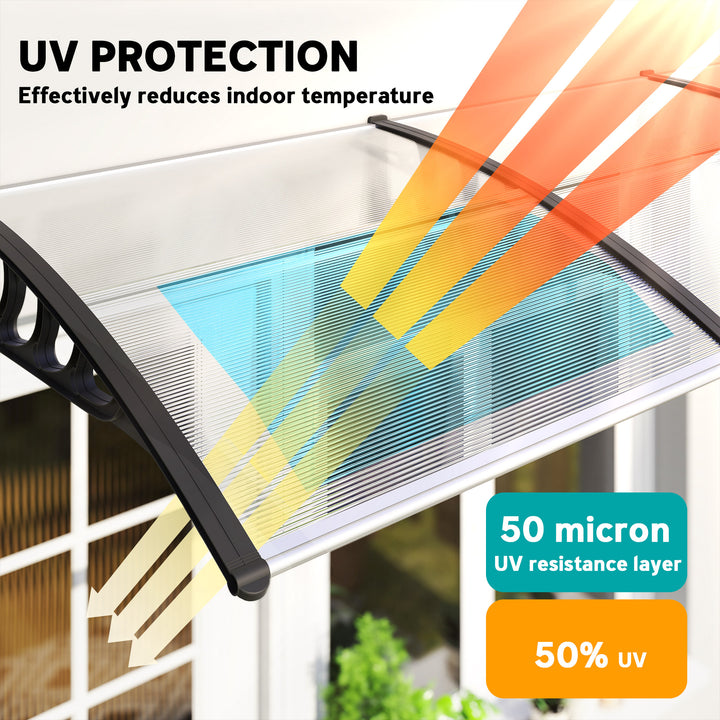Front Door Canopy, Outdoor Awning, 303 x 96cm Rain Shelter for Window, Porch and Front/Back Door, Clear