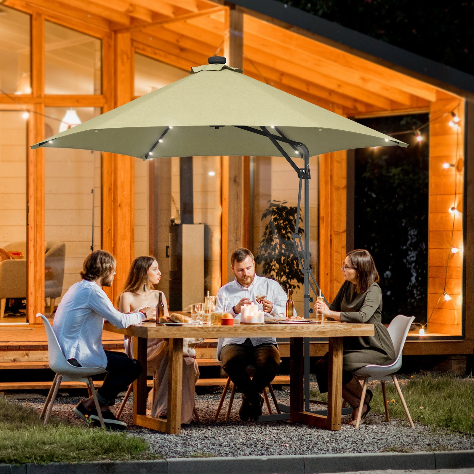 3(m) Solar LED Cantilever Parasol - Beige