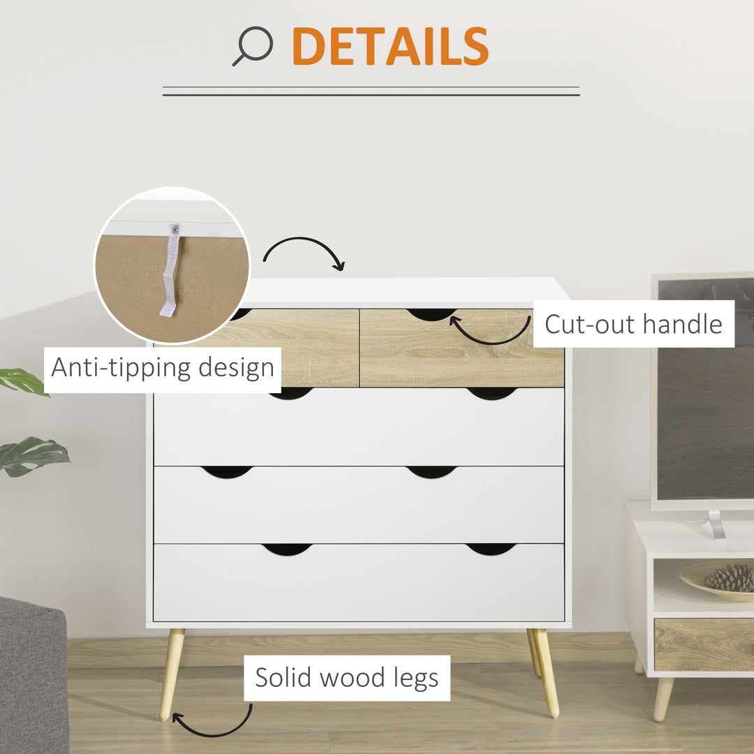 Nordic Style Chest of Drawers, 5 Drawer Dresser with 4 Tapered Legs and Groove Handles, Storage Organiser Side Cabinet for Bedroom, Living Room