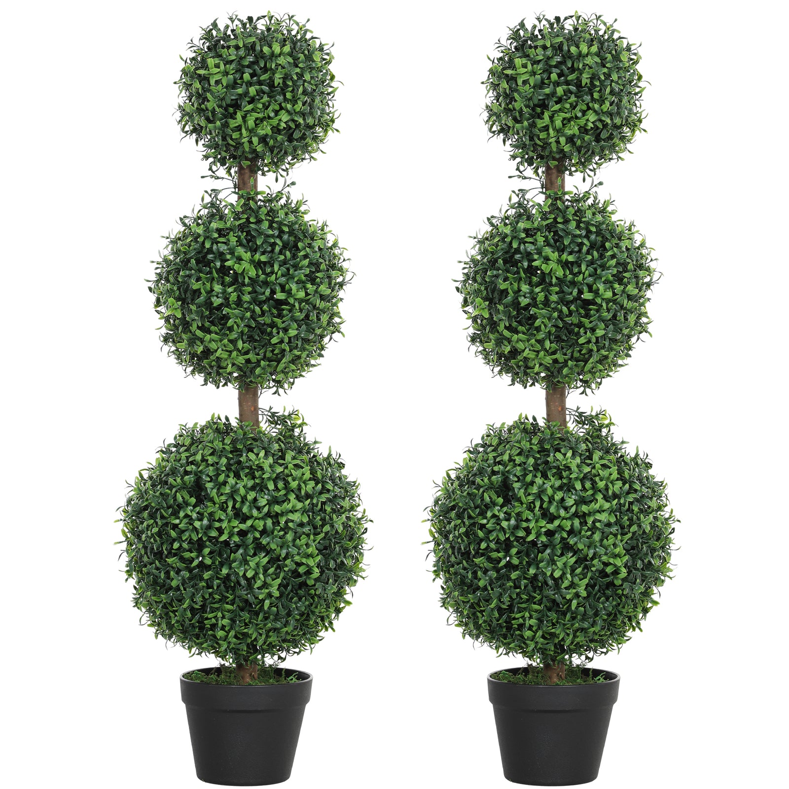 Set of 2 Decorative Artificial Trees, Topiary Ball-shaped Boxwood Trees in Pot, Fake Plants for Home Indoor outdoor Decor, 100cm, Green
