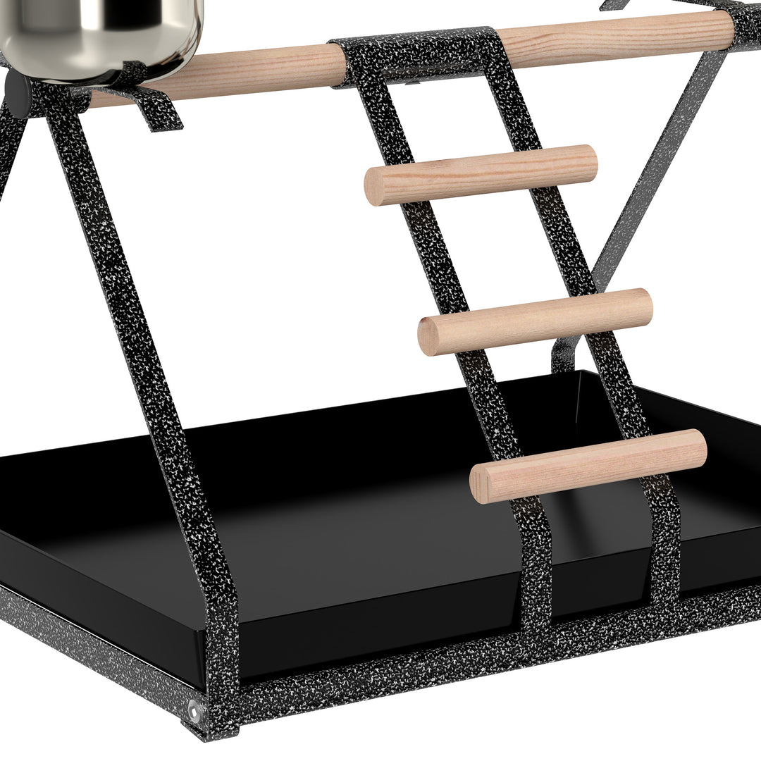 MCL Parrot Stand Bird Stand w/Wood Perch Ladder Feeder Removable Tray