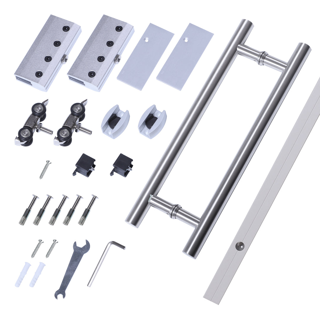 90cm Modern Sliding Door Set Kit w/ Frosted Glass Door Aluminium Rail Opaque Home Decoration DIY Office Style