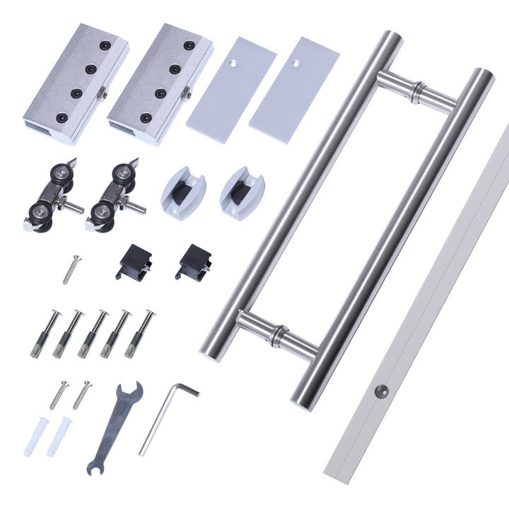 90cm Modern Sliding Door Set Kit w/ Frosted Glass Door Aluminium Rail Opaque Home Decoration DIY Office Style