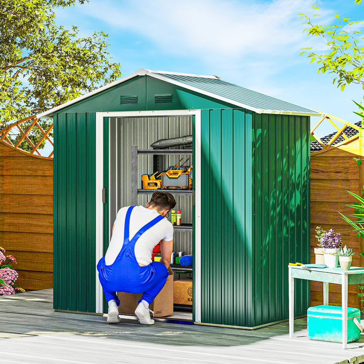 MCL 6.5ft x 3.5ft Metal Garden Storage Shed for Outdoor Tool Storage with Double Sliding Doors and 4 Vents, Green