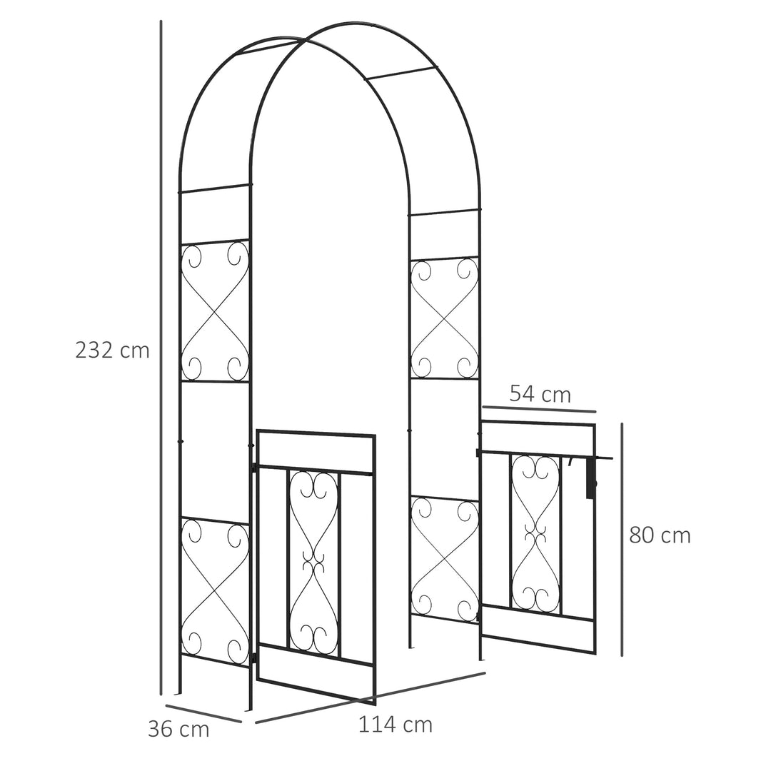 Decorative Garden Arch, with Gate - Black