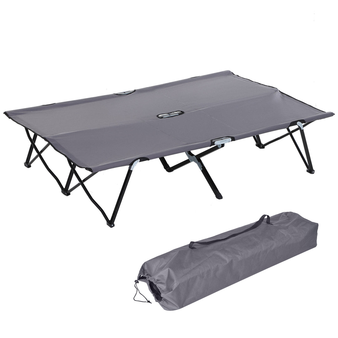 Double Camping Cot Bed, with Bag - Grey