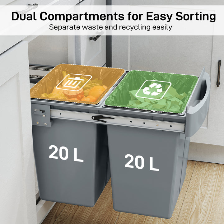Pull Out Bin, Kitchen Under Sink Bin with 2 Removable Compartments, Sm