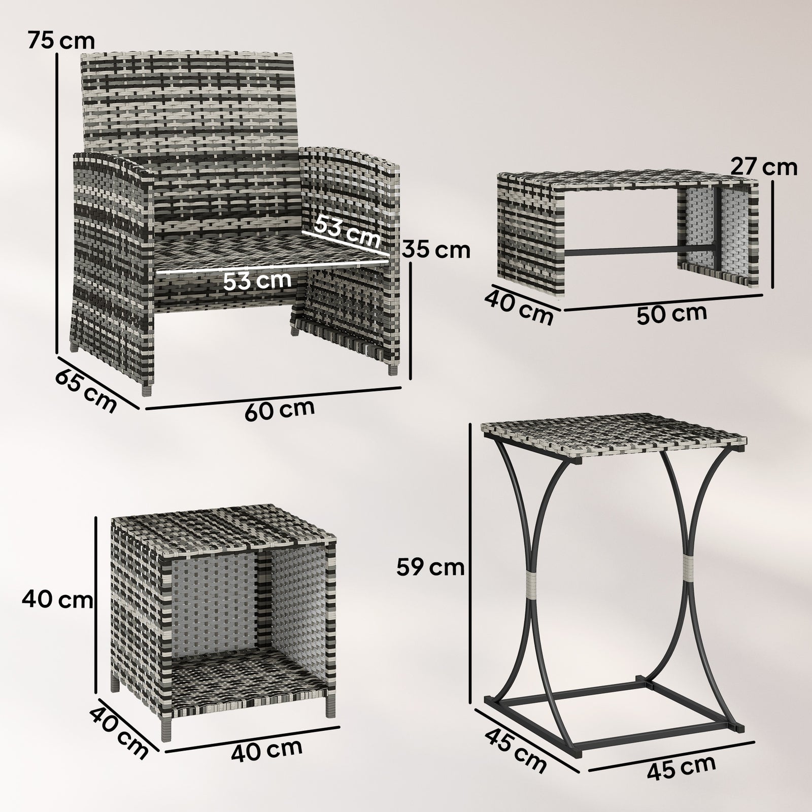 6 Piece Rattan Garden Furniture, Space-Saving Patio Furniture Set with