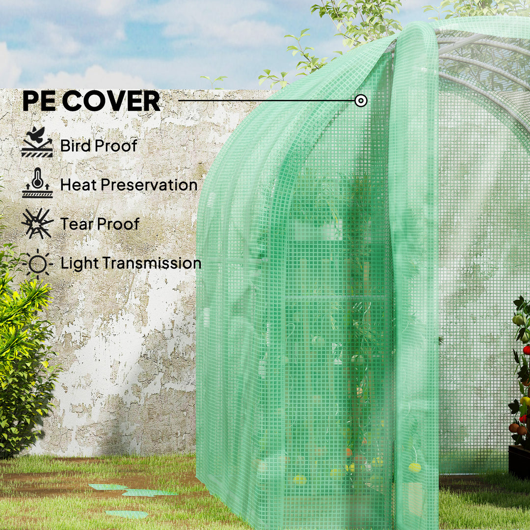 3 x 2 x 2m Polytunnel Greenhouse with Hinged Door, Walk-in Grow House Tent with PE Cover and Galvanised Steel Frame, Green