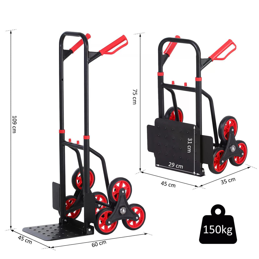 DURHAND Steel Climbing Handling Trolley w/Hand Trucks 6-Wheels Load Cart 150kg | Aosom UK