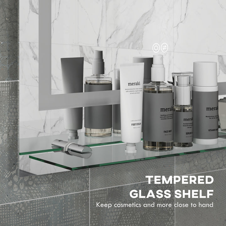 Large Vanity Mirror with Lights and Shelf, Illuminated bathroom Mirror with 3 Colour Brightness, Smart Touch, Anti-Fog