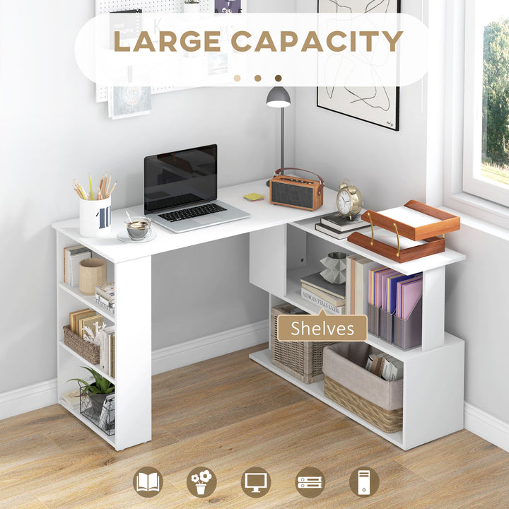 Corner Computer Desk, L Shaped Desk with 360° Rotating Bookshelf, 120L
