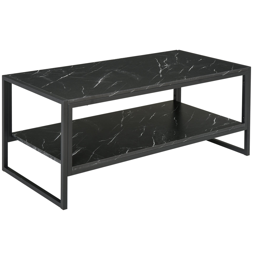 MCL Coffee Table, Two-Tier Faux Marble Effect Centre Table with Metal Frame and Storage Shelf for Living Room, 106 x 50 x 45cm, Black