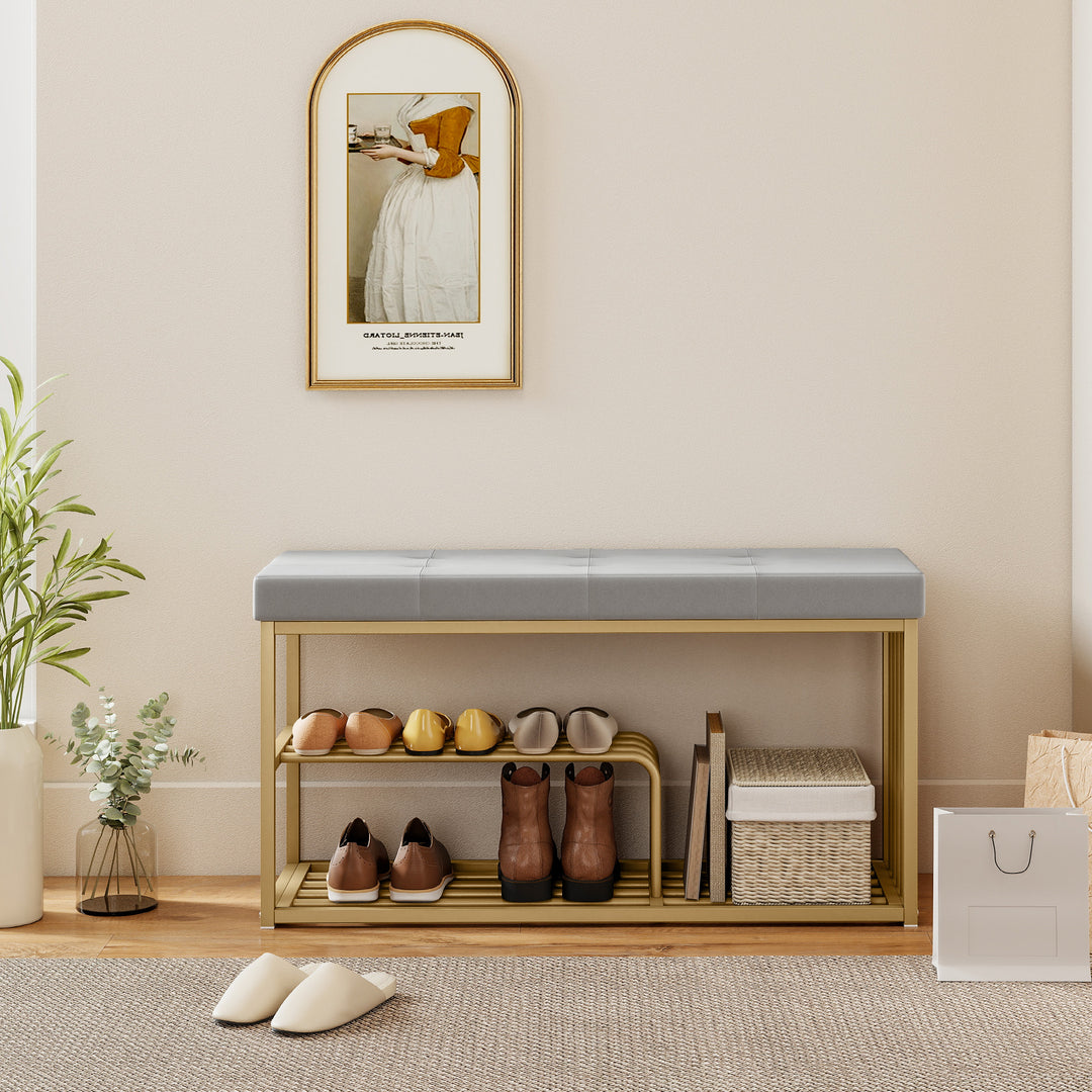 Bench and Shoe Storage, Tufted Shoe Storage Bench with Velvet Seat Cus