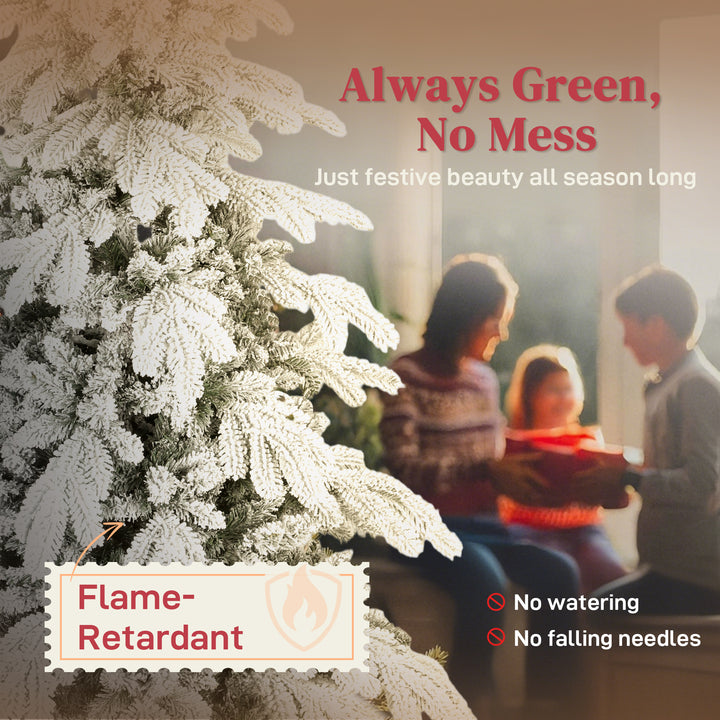 HOMCOM 6ft Super Flocked Christmas Tree - Green/White