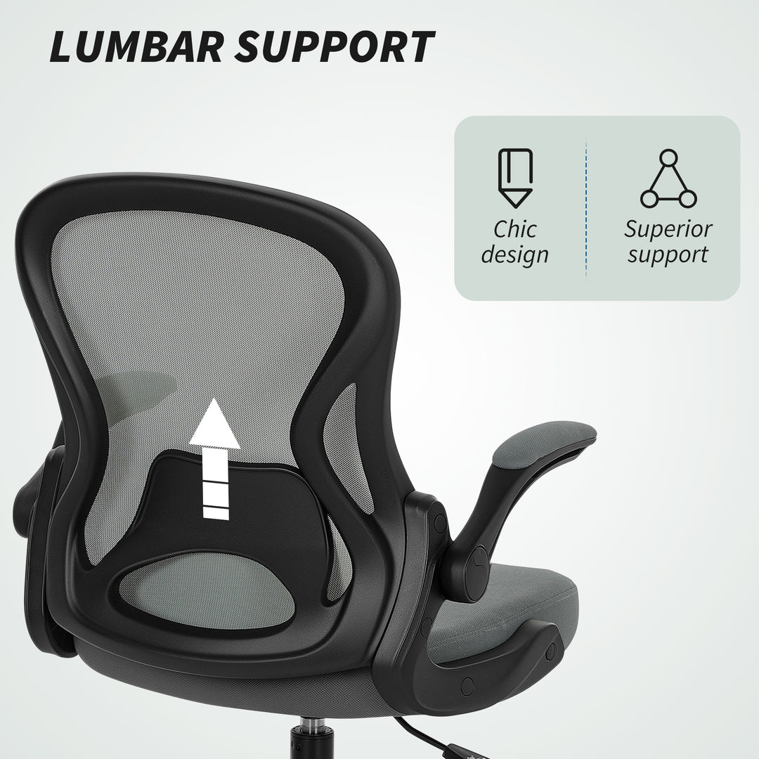 Draughtsman Chair with Flip-up Armrests, Mesh Standing Desk Chair with Lumbar Support and Adjustable Foot Ring for Bar Counter, Charcoal Grey