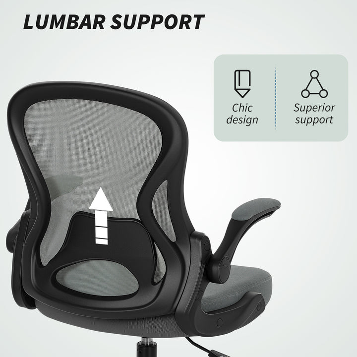 Draughtsman Chair with Flip-up Armrests, Mesh Standing Desk Chair with Lumbar Support and Adjustable Foot Ring for Bar Counter, Charcoal Grey