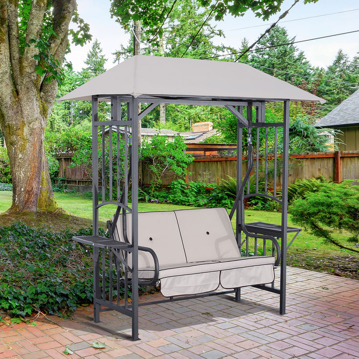 MCL Outdoor Garden 2 Seater Canopy Swing Chair Seat Porch Loveseat Vintage Hammock Cushioned Seat w/ and Side Drink Panel