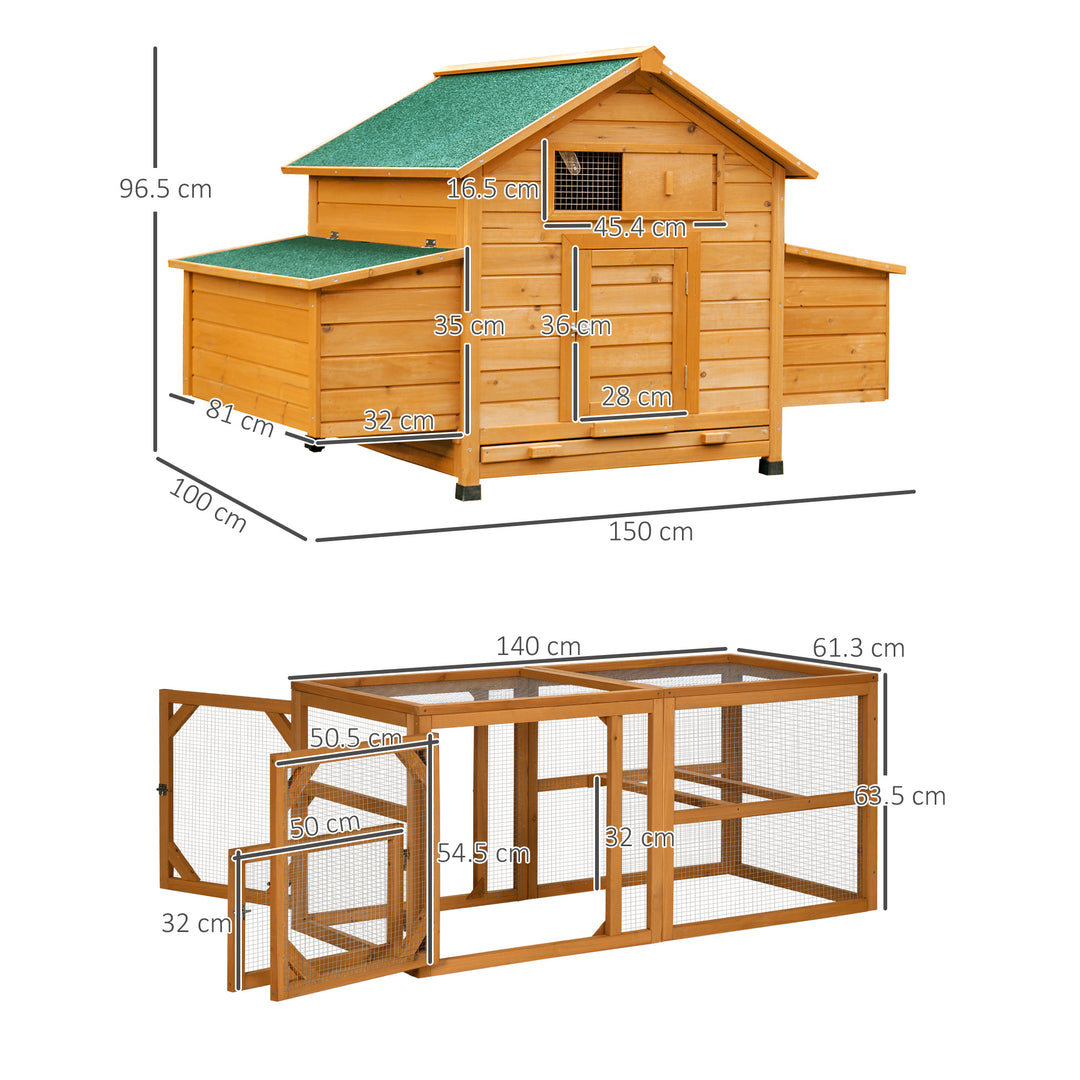 2 Piece Wooden Chicken Coop and Run Set, Poultry Run Cage with Nesting Box, Slide-Out Tray, for 4-8 Chickens, Yellow