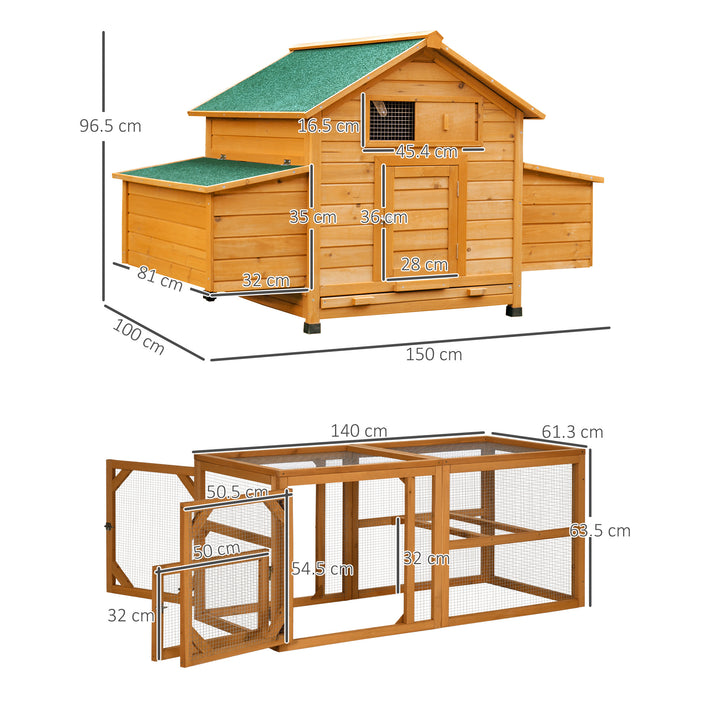 2 Piece Wooden Chicken Coop and Run Set, Poultry Run Cage with Nesting Box, Slide-Out Tray, for 4-8 Chickens, Yellow