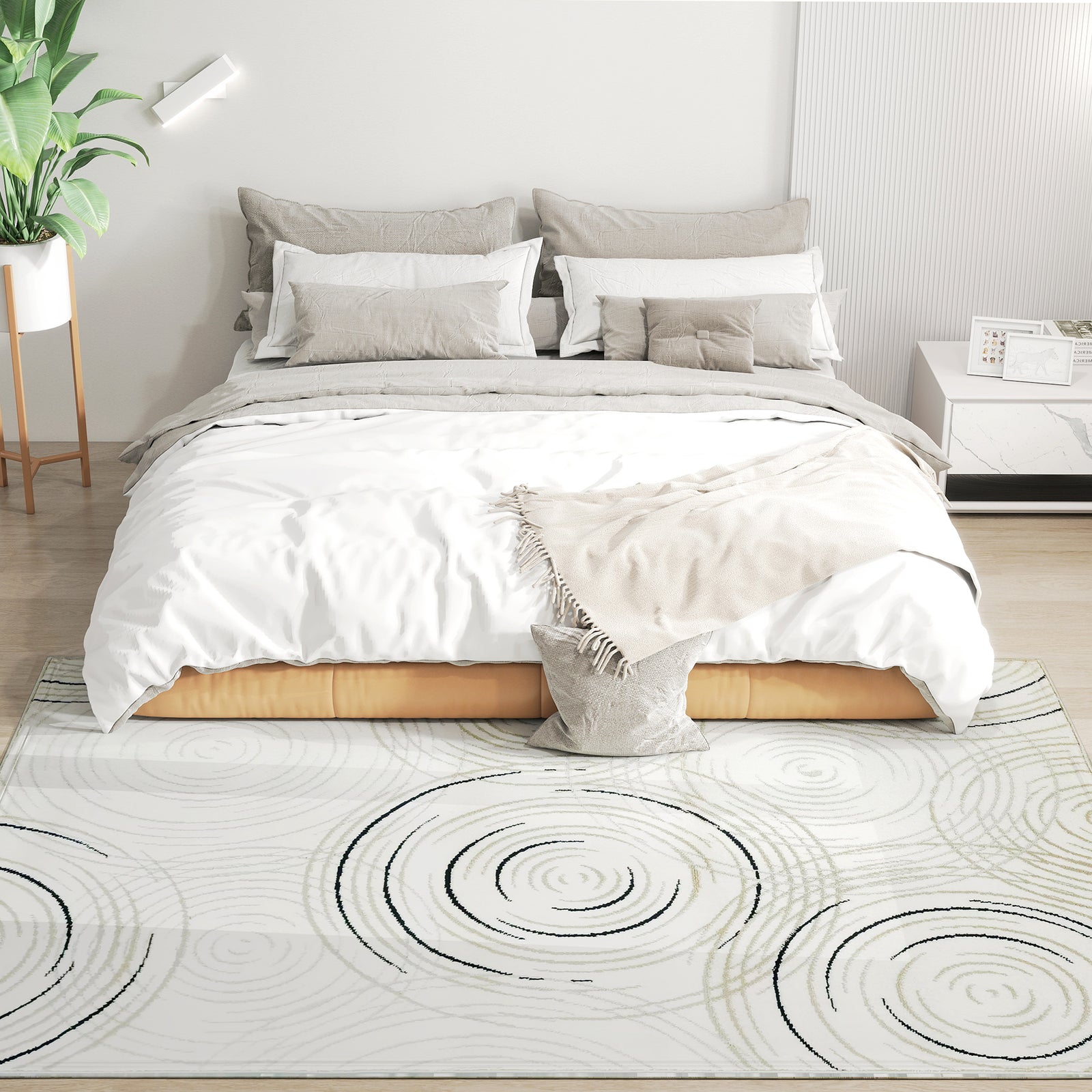 Modern Area Rug, Swirl Pattern Machine Washable Rug, Allergy-Friendly Floor Carpet for Living Room, Bedroom, Dining Room, Home Office, 230 x 160 cm, Cream White