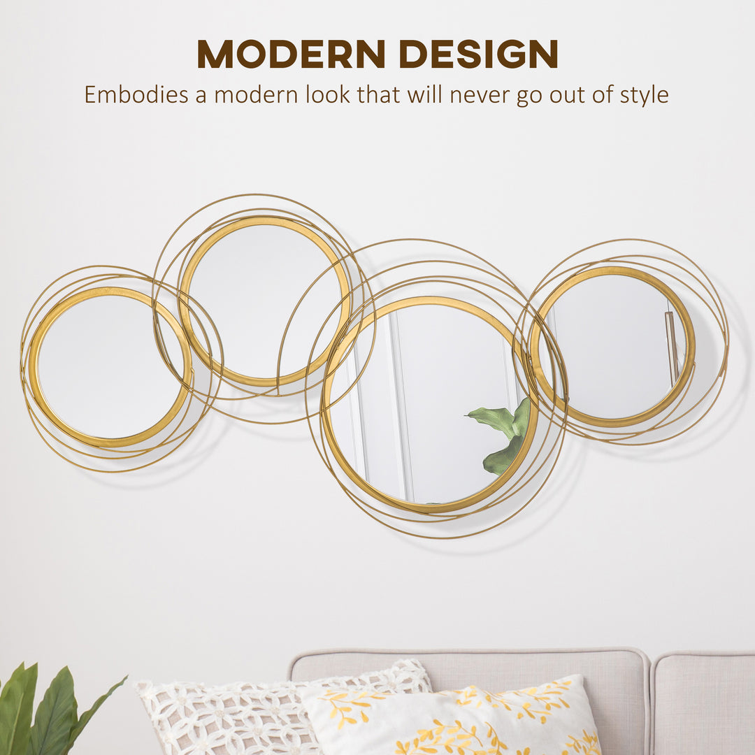 Metal Wall Mirrors, 107cm Modern Decorative Gold Mirror Decor Hanging, Home Wall Sculptures for Living Room Bedroom Dining Room