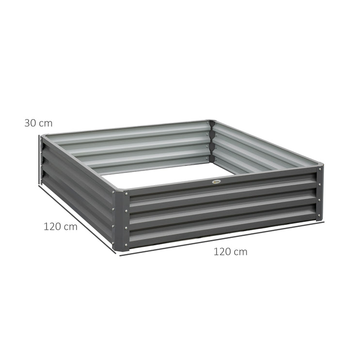 432L Square Raised Garden Bed Box Steel Frame for Vegetables, Flowers and Herbs, 120 x 120 x 30cm, Light Grey