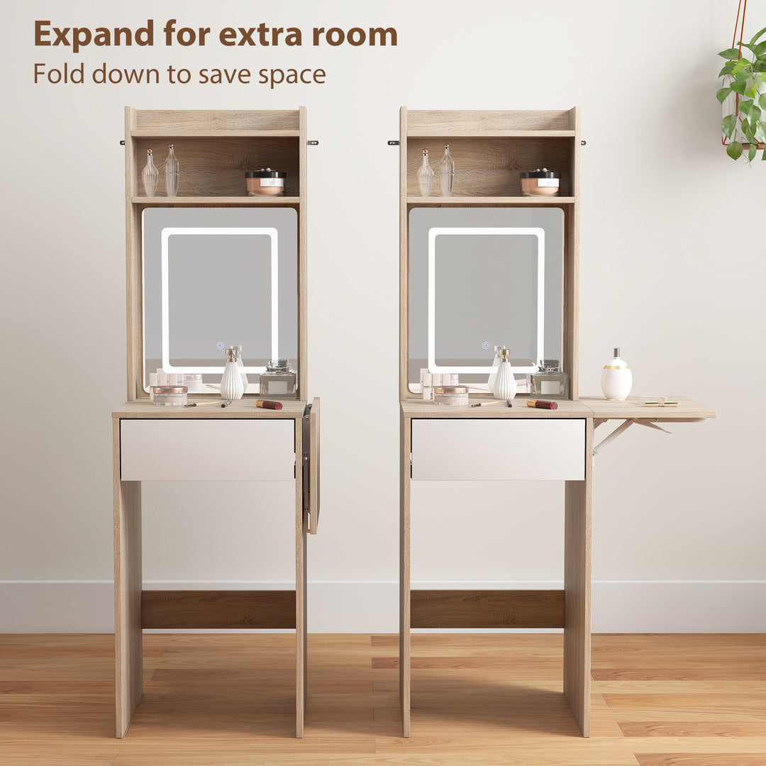 Small Vanity Desk with Mirror and LED Lights, Compact Dressing Table w