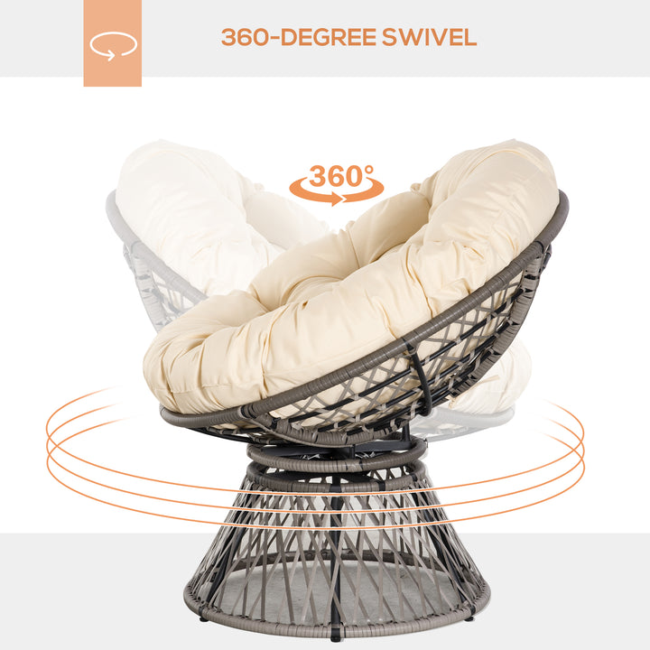360° Swivel Rattan Moon Bowl Chair Round Lounge Garden Wicker Basket Seat with Padded Cushion Oversized for Outdoor Indoor, Beige