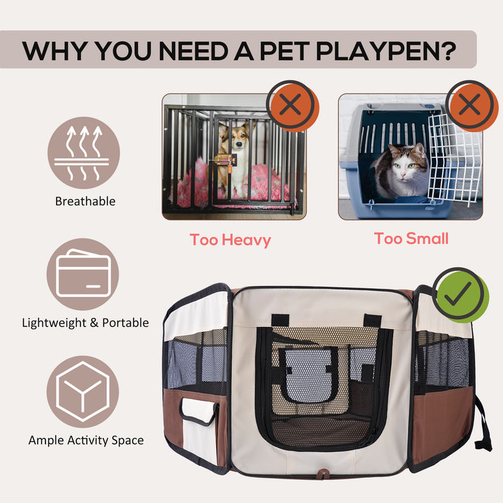 Portable Cat Dog Playpen Pet Puppy Rabbit Guinea Pig Pen Run Dia 90 x 41H cm Indoor & Outdoor Brown