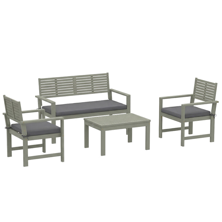 4 Seater Wooden Garden Furniture Set with Loveseat, Armchairs, Table, 