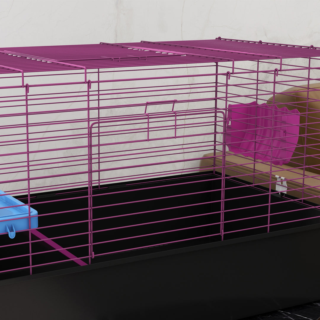 PawHut Chinchillas Small Rabbit Guinea Pig Small Animal Cage, Pet Playhouse, with Platform, Ramp, 99 x 52 x 53cm, Black | Aosom UK