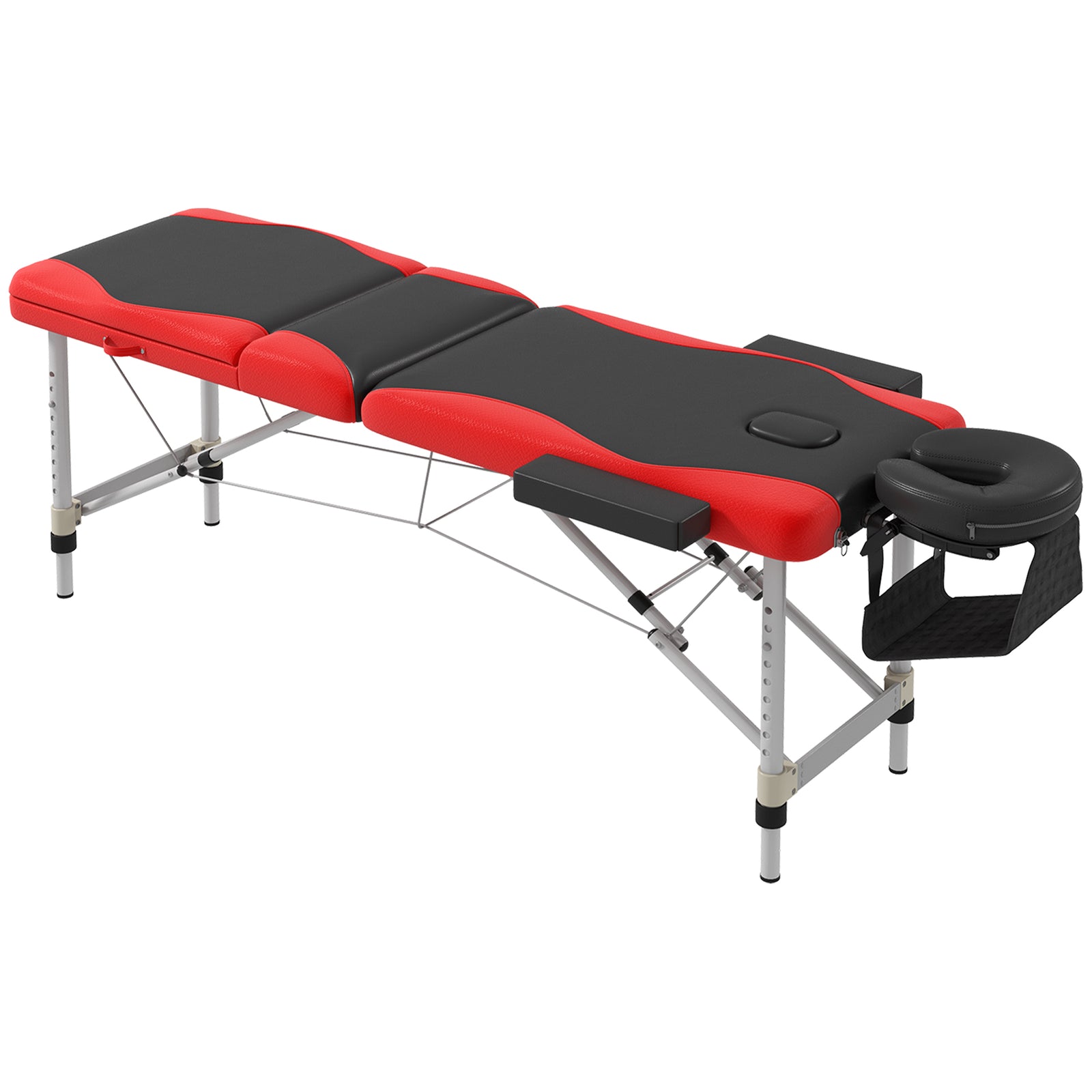 Foldable Massage Bed Portable Table, 3-Section Aluminium Foldable Beauty Couch, Professional Salon Spa Table with Headrest Support and Carry Bag, 60 cm Width, Black and Red