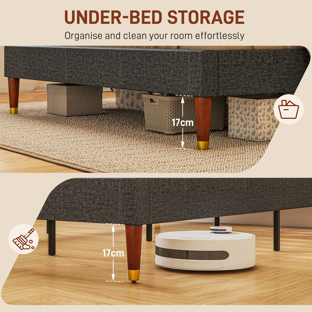 Upholstered Double Bed Frame, with Slats - Grey