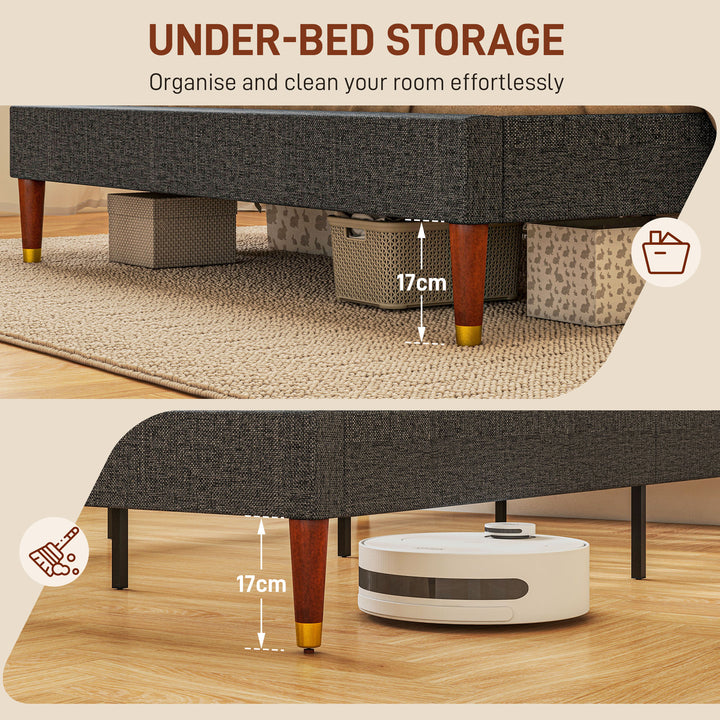 Upholstered Double Bed Frame, with Slats - Grey