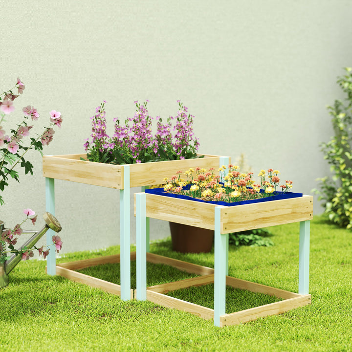 2 PCS Wooden Outdoor Sand and Water Play Tables with Bottom Liner for 