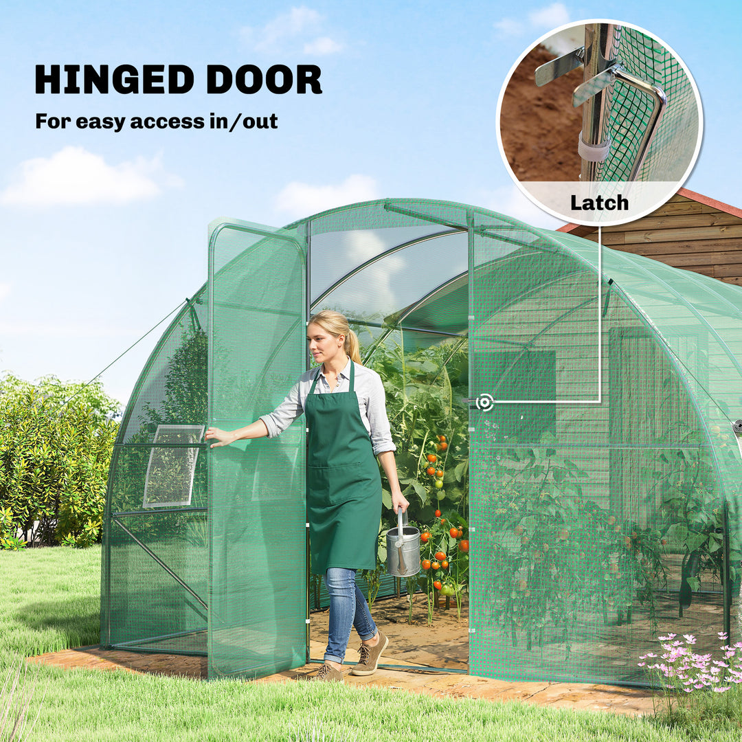 3 x 4 m Walk-in Polytunnel Greenhouse with Hinged Door and 8 Roll Up M