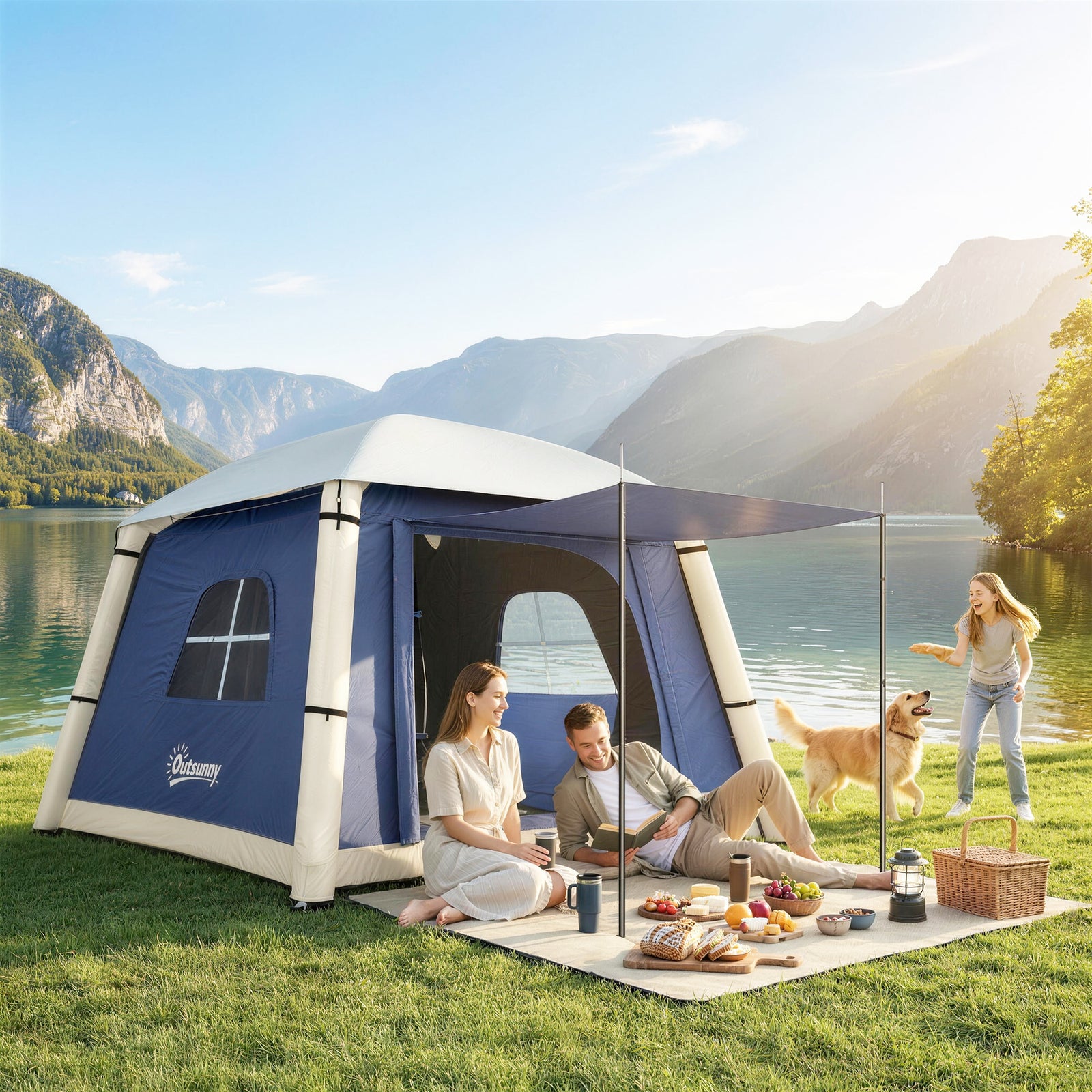 Inflatable Camping Tent w/ Hand Pump, Easy Setup 1/2 Person Blow Up Te