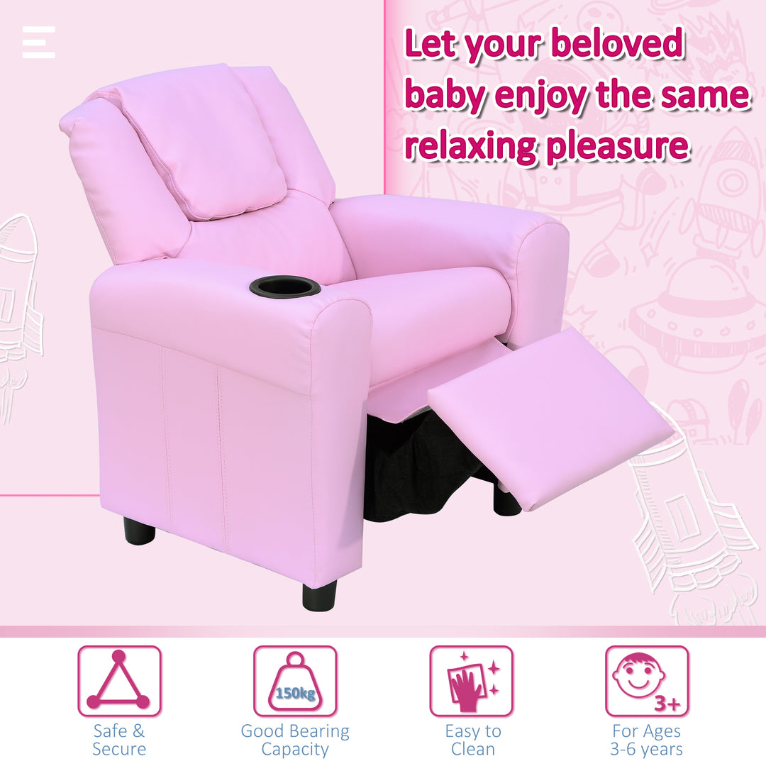 MCL Kids Recliner Chair, PU Leather with Adjustable Backrest, Footrest, Padded Headrest, Pink