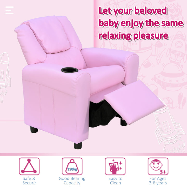 MCL Kids Recliner Chair, PU Leather with Adjustable Backrest, Footrest, Padded Headrest, Pink