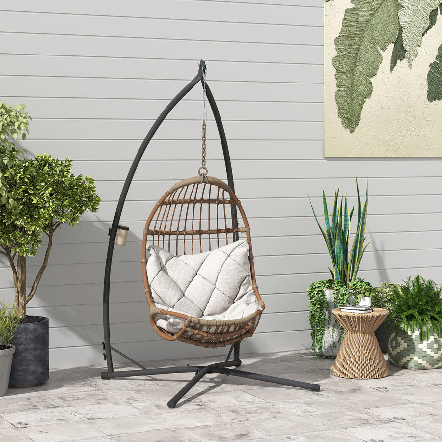 Hammock Chair Stand Only, Hanging Chair Stand with X-Shape Base, Heavy Duty Steel Single Hammock Egg Swing Frame for Indoor Outdoor, 150 KG Load Capacity Black