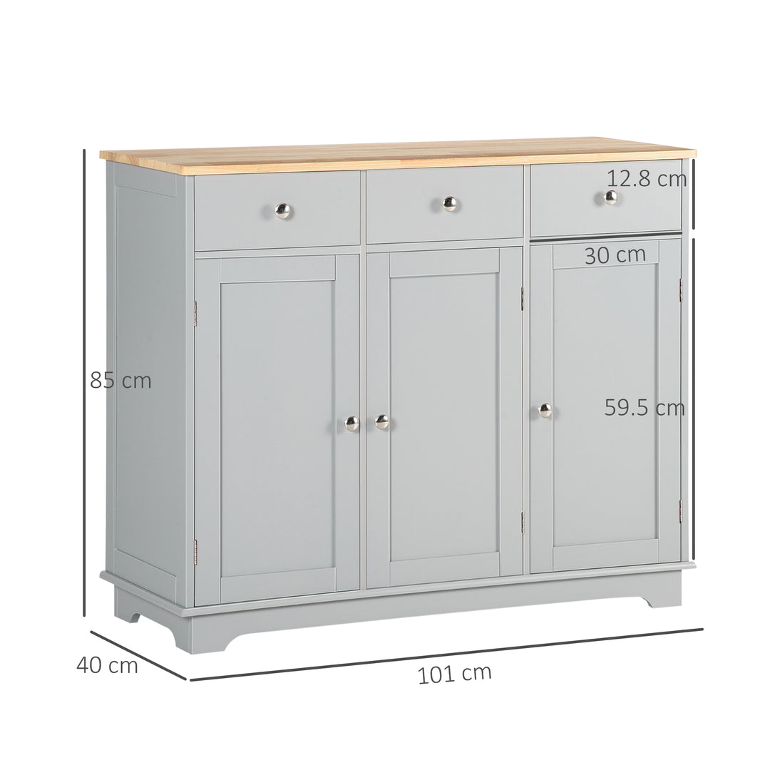 Sideboard with Rubberwood Top and Adjustable Shelves for Dining Room, Kitchen - Grey