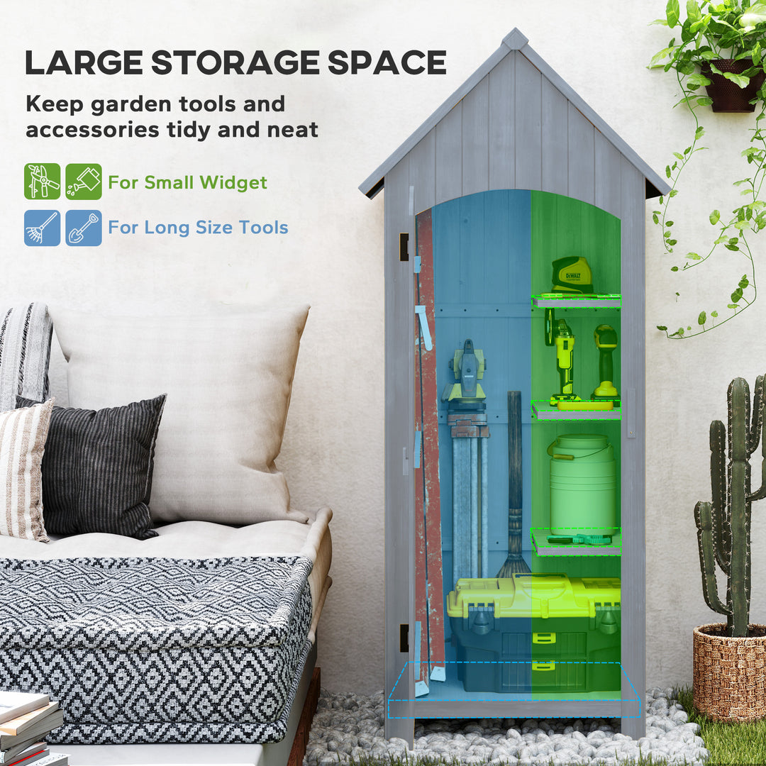 MCL Wooden Garden Storage Shed with 3 Shelves, Outdoor Tool Storage Cabinet with Tilt Roof and Lockable Door, 77.5 x 54.2 x 179.5 cm, Grey